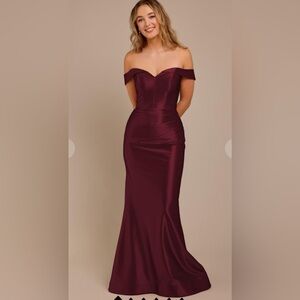 Sculptingg satin off the shoulder gown dress- used once